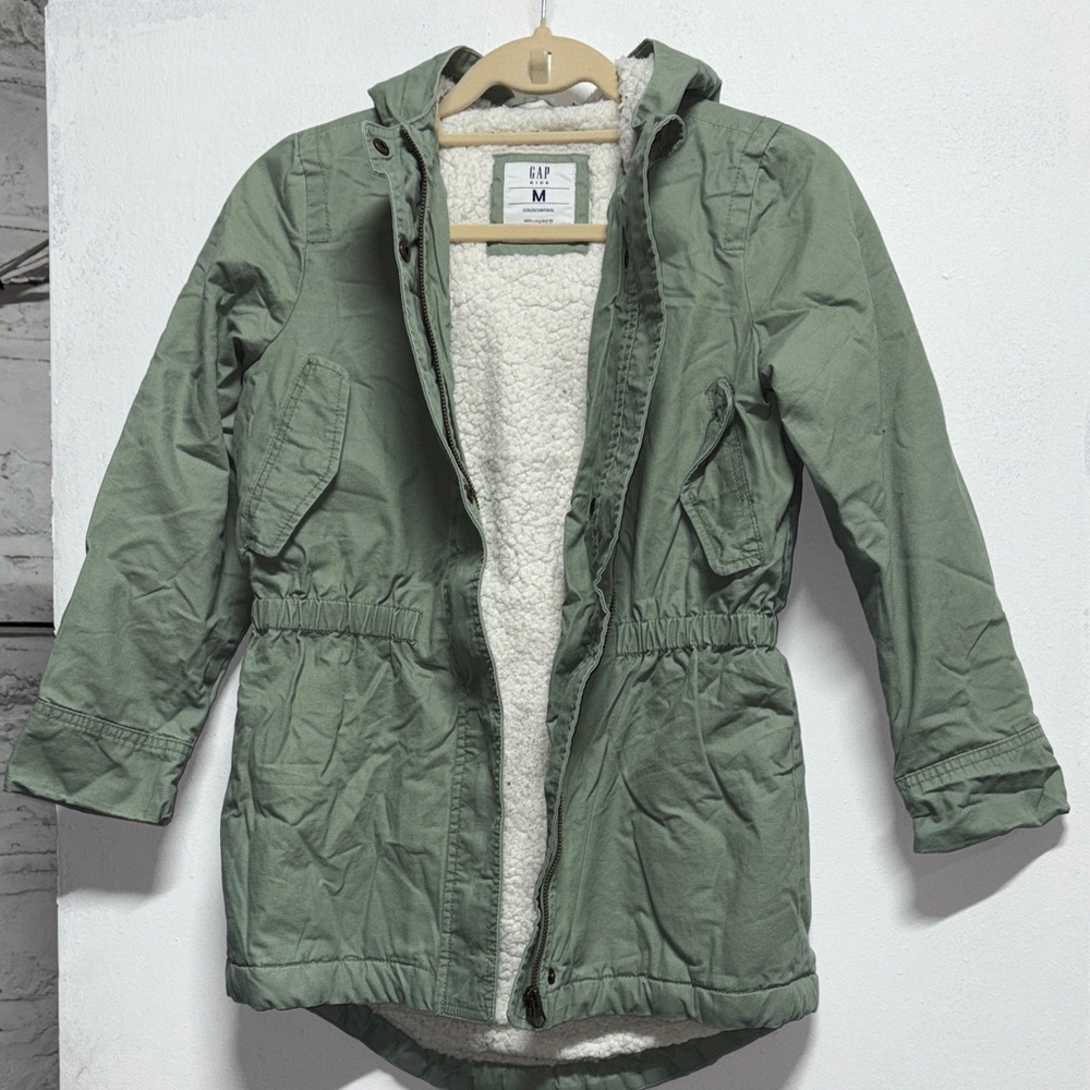 GAP Olive Hooded Jacket with Sherpa Lining